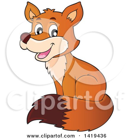 Clipart of a Happy Cute Fox Sitting - Royalty Free Vector Illustration by visekart