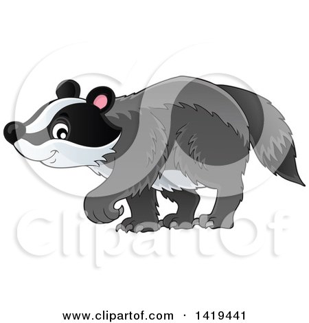 Clipart of a Cute Happy Badger Walking - Royalty Free Vector Illustration by visekart