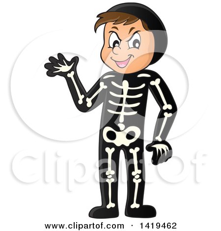 Clipart of a Caucasian Boy in a Skeleton Costume - Royalty Free Vector Illustration by visekart