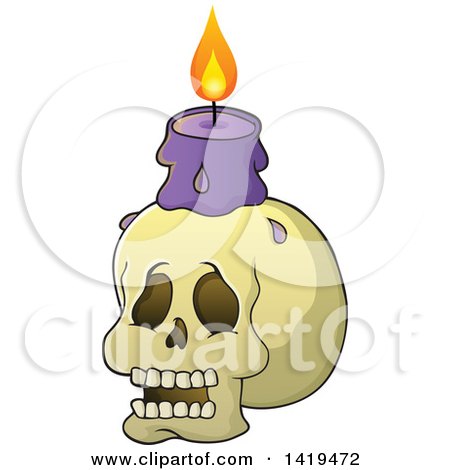 Clipart of a Human Skull with a Lit Candle - Royalty Free Vector Illustration by visekart