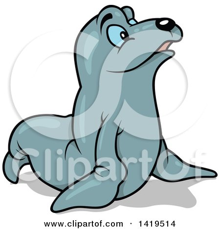 Clipart of a Cartoon Seal Looking to the Right - Royalty Free Vector Illustration by dero