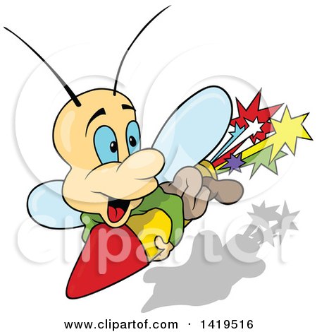 Clipart of a Cartoon Butterfly Riding a Rocket - Royalty Free Vector Illustration by dero