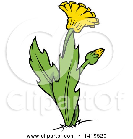 Clipart of a Cartoon Dandelion Plant and Flower - Royalty Free Vector Illustration by dero