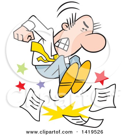 Clipart of a Cartoon Angry Caucasian Business Man Stomping on Paper Work and Throwing a Tantrum - Royalty Free Vector Illustration by Johnny Sajem