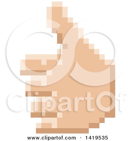 Clipart of a Retro 8 Bit Pixel Art Styled Hand Giving a Thumb up - Royalty Free Vector Illustration by AtStockIllustration