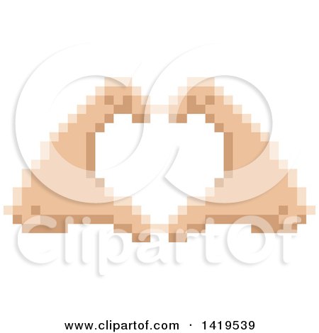 Clipart of Retro 8 Bit Pixel Art Styled Hands Forming a Heart - Royalty Free Vector Illustration by AtStockIllustration