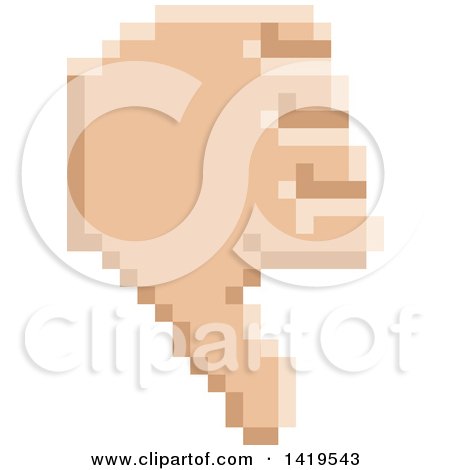 Clipart of a Retro 8 Bit Pixel Art Styled Hand Giving a Thumb down - Royalty Free Vector Illustration by AtStockIllustration