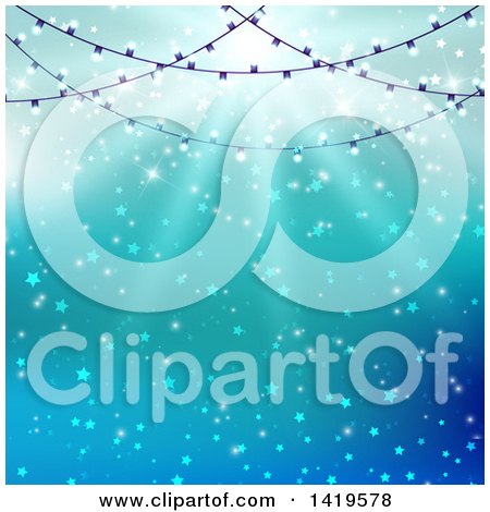 Clipart of a Background of Strand Lights over Starry Rays - Royalty Free Vector Illustration by KJ Pargeter