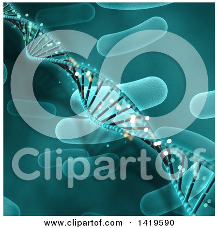 Clipart of a 3d Medical Background of Dna Strands and Bacteria - Royalty Free Illustration by KJ Pargeter