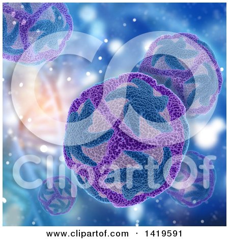 Clipart of a Background of 3d Dna Strands and Zika Virus Cells - Royalty Free Illustration by KJ Pargeter