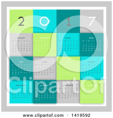 Clipart of a Block Styled 2017 Year Calendar over Gray - Royalty Free Vector Illustration by KJ Pargeter