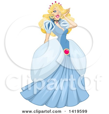 Clipart of a Beautiful Blond Princess, Cinderella, in a Blue Gown - Royalty Free Vector Illustration by Liron Peer