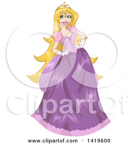Clipart of a Beautiful Blond Princess, Rapunzel, in a Purple Dress - Royalty Free Vector Illustration by Liron Peer