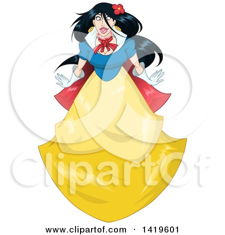 Clipart of a Princess, Snow White, in a Blue Red and Yellow Dress - Royalty Free Vector Illustration by Liron Peer