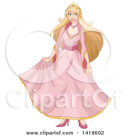 Clipart of a Beautiful Blond Princess in a Pink Gown - Royalty Free Vector Illustration by Liron Peer
