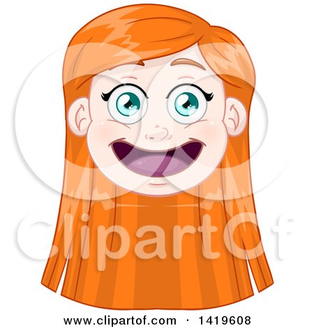Clipart of a Happy Long Red Haired Green Eyed Caucasian Girl's Face - Royalty Free Vector Illustration by Liron Peer
