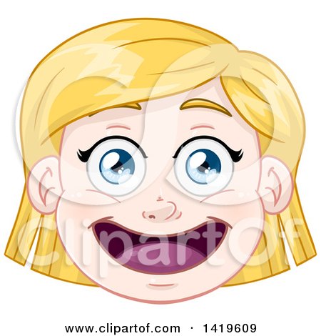 Clipart of a Happy Short Blond Haired Blue Eyed Caucasian Girl's Face - Royalty Free Vector Illustration by Liron Peer