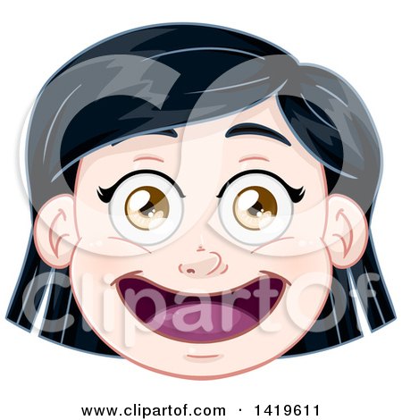 Clipart of a Happy Short Black Haired Brown Eyed Caucasian Girl's Face - Royalty Free Vector Illustration by Liron Peer