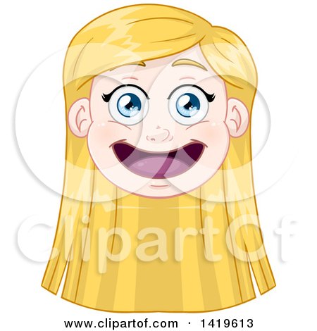 Clipart of a Happy Long Blond Haired Blue Eyed Caucasian Girl's Face - Royalty Free Vector Illustration by Liron Peer