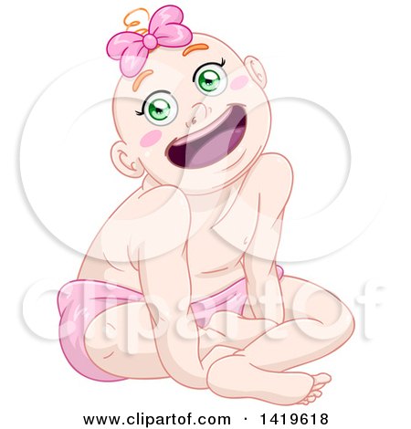 Clipart of a Cartoon Happy Blond Haired Baby Girl Sitting and Smiling - Royalty Free Vector Illustration by Liron Peer