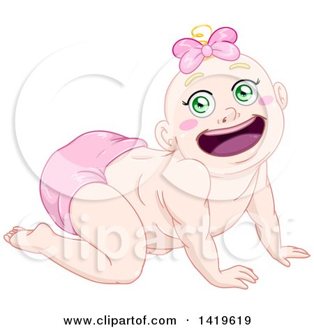 Clipart of a Cartoon Happy Blond Haired Baby Girl Crawling - Royalty Free Vector Illustration by Liron Peer