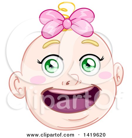 Clipart of a Cartoon Happy Blond Haired Green Eyed Baby Girl's Face - Royalty Free Vector Illustration by Liron Peer