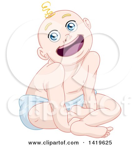 Clipart of a Cartoon Happy Blond Haired Baby Boy Sitting and Smiling - Royalty Free Vector Illustration by Liron Peer