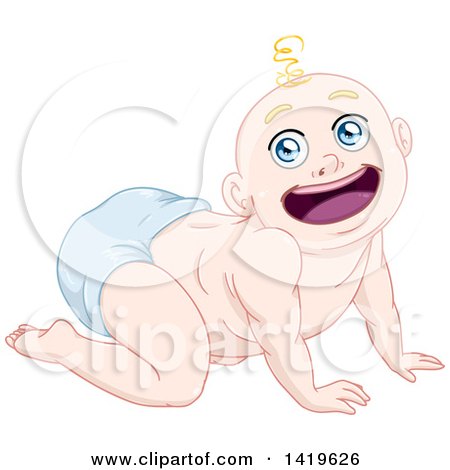 Clipart of a Cartoon Happy Blond Haired Baby Boy Crawling - Royalty Free Vector Illustration by Liron Peer