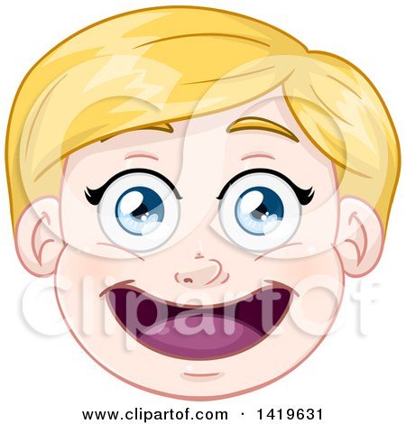 Clipart of a Happy Blond Haired Blue Eyed Caucasian Boy's Face - Royalty Free Vector Illustration by Liron Peer