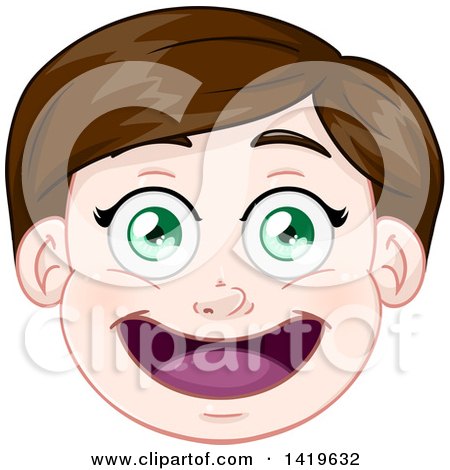 Clipart of a Happy Brunette Haired Green Eyed Caucasian Boy's Face - Royalty Free Vector Illustration by Liron Peer