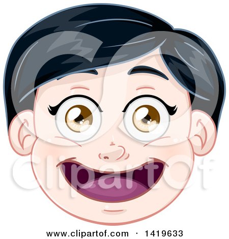 Clipart of a Happy Black Haired Brown Eyed Boy's Face - Royalty Free Vector Illustration by Liron Peer