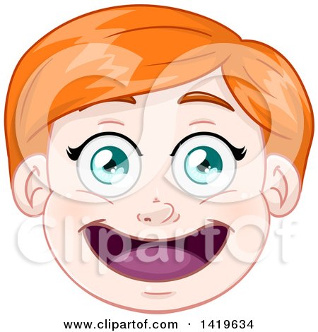 Clipart of a Happy Red Haired Green Eyed Caucasian Boy's Face - Royalty Free Vector Illustration by Liron Peer
