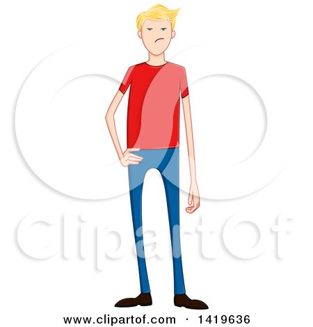 Clipart of a Cartoon Mad Casual Blond Caucasian Man Wearing a Red T Shirt - Royalty Free Vector Illustration by Liron Peer