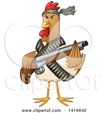 Clipart of a Tough Chicken Fighter Holding a Shotgun - Royalty Free Vector Illustration by Liron Peer