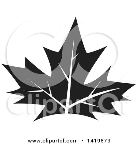 Clipart of a Black and White Maple Leaf - Royalty Free Vector Illustration by cidepix