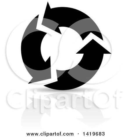 Clipart of Black and White Recycle Arrows and a Reflection - Royalty Free Vector Illustration by cidepix