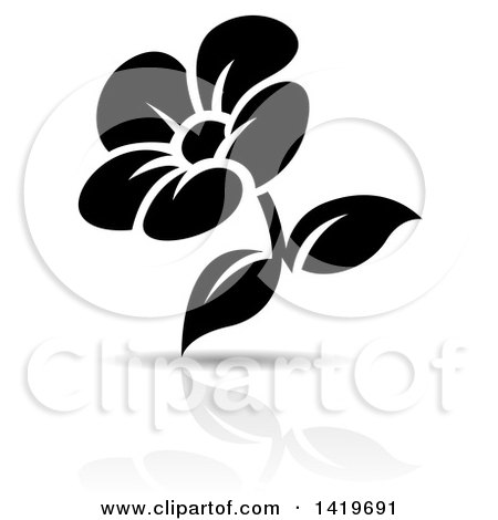 Clipart of a Black and White Flower with a Shadow - Royalty Free Vector Illustration by cidepix