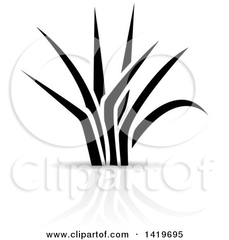 Clipart of Black and White Grass with a Shadow - Royalty Free Vector Illustration by cidepix