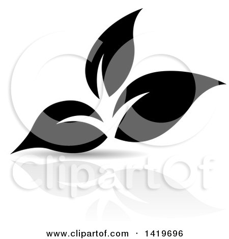 Clipart of Black and White Plant Leaves with a Reflection - Royalty Free Vector Illustration by cidepix