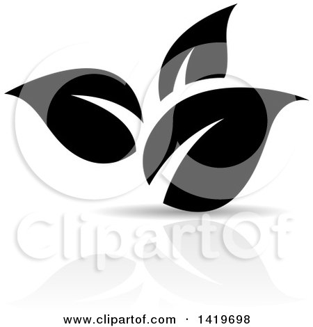 Clipart of Black and White Plant Leaves with a Reflection - Royalty Free Vector Illustration by cidepix