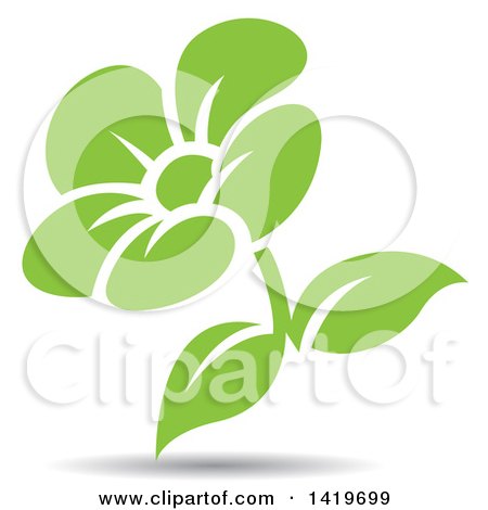 Clipart of a Green Flower with a Shadow - Royalty Free Vector Illustration by cidepix