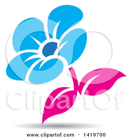 Clipart of a Blue and Pink Flower with a Shadow - Royalty Free Vector Illustration by cidepix