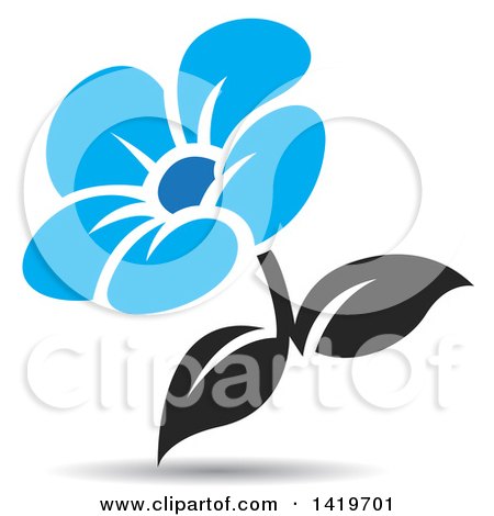 Clipart of a Blue and Black Flower with a Shadow - Royalty Free Vector Illustration by cidepix