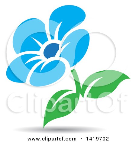 Clipart of a Blue and Green Flower with a Shadow - Royalty Free Vector Illustration by cidepix