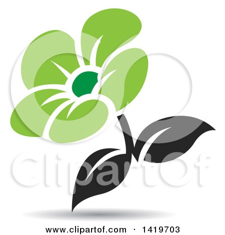 Clipart of a Black and Green Flower with a Shadow - Royalty Free Vector Illustration by cidepix