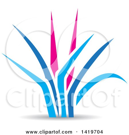 Clipart of Pink and Blue Grass with a Shadow - Royalty Free Vector Illustration by cidepix