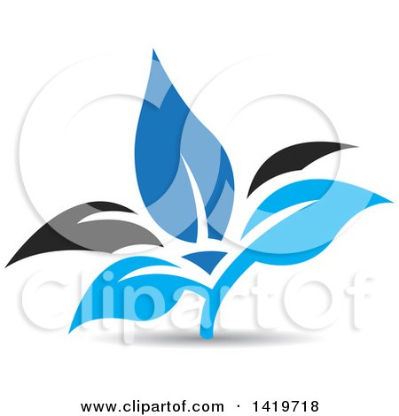 Clipart of Black and Blue Leaves - Royalty Free Vector Illustration by cidepix