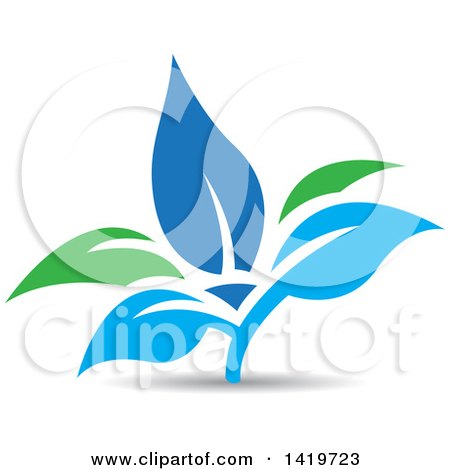 Clipart of Blue and Green Plant Leaves - Royalty Free Vector Illustration by cidepix
