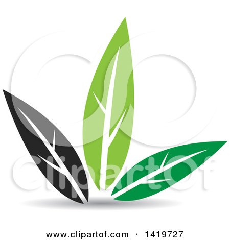 Clipart of Black and Green Plant Leaves - Royalty Free Vector Illustration by cidepix