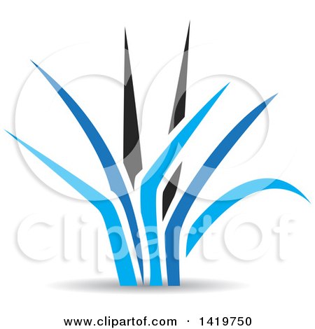 Clipart of Black and Blue Grass with a Shadow - Royalty Free Vector Illustration by cidepix